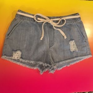 Aerie denim fringe short